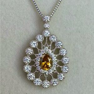 Estate natural Yellow & White Diamond Pendant set in Platinum,Platinum Necklace.